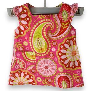 Boutique Baby Dress 6-12M Pink Green Paisley Boho Shift Lilly Pulitzer Style